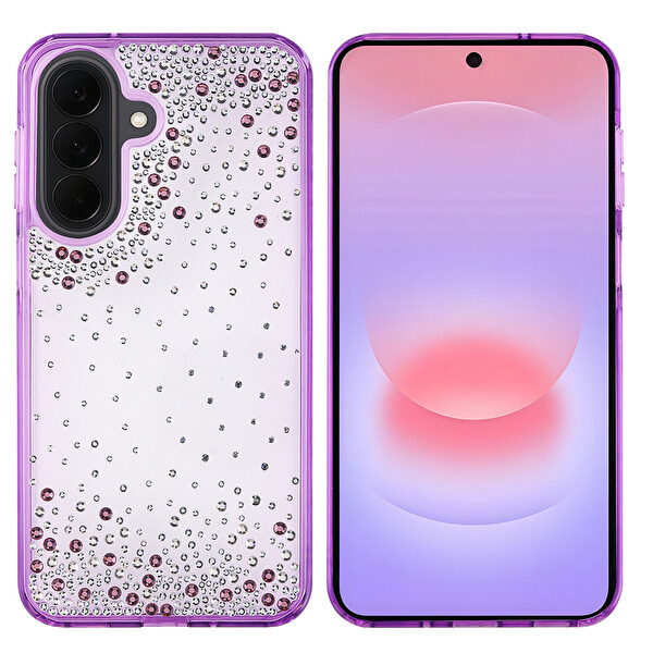 Başkenttekno Samsung Galaxy A57 Kılıf Airbag Tasarımlı Damla Taşlı Şeffaf Pera Silikon Kapak Mor