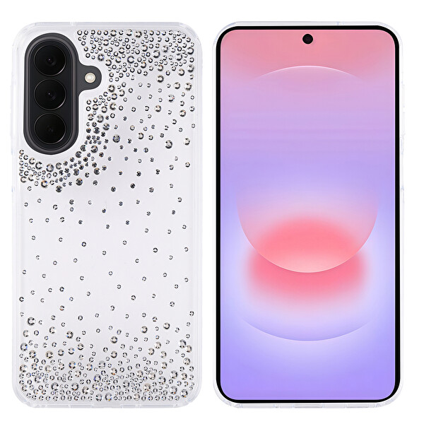 Başkenttekno Samsung Galaxy A57 Kılıf Airbag Tasarımlı Damla Taşlı Şeffaf Pera Silikon Kapak Şeffaf