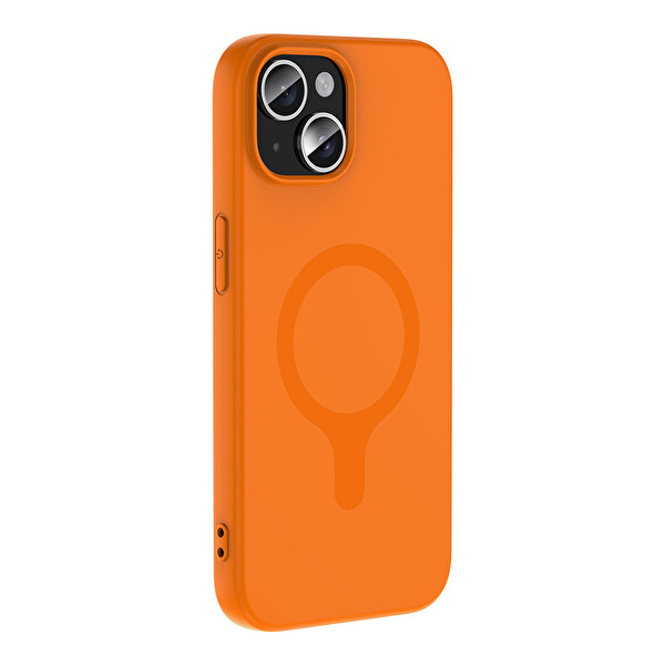 Başkenttekno iPhone 15 Kılıf M-Safe Şarj Özellikli Kamera Korumali Premium Soft Aris Silikon Kapak Turuncu
