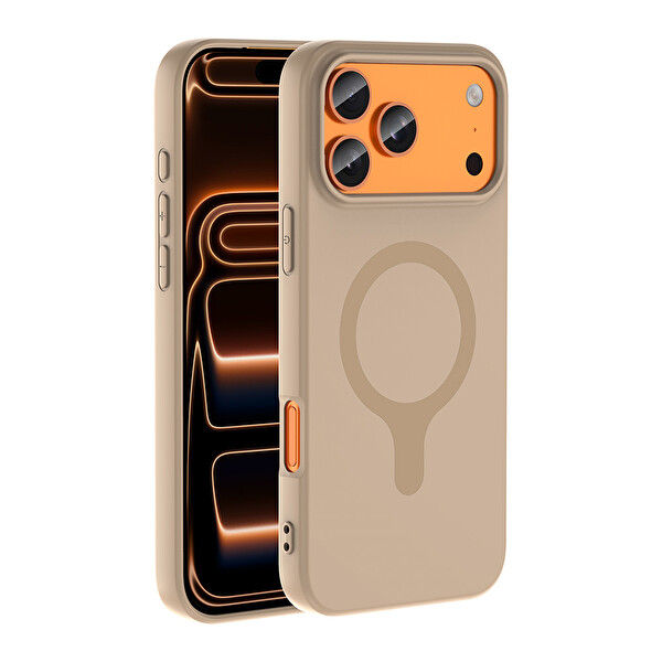 Başkenttekno iPhone 17 Pro Kılıf M-Safe Şarj Özellikli Kamera Korumali Premium Soft Aris Silikon Kapak Krem