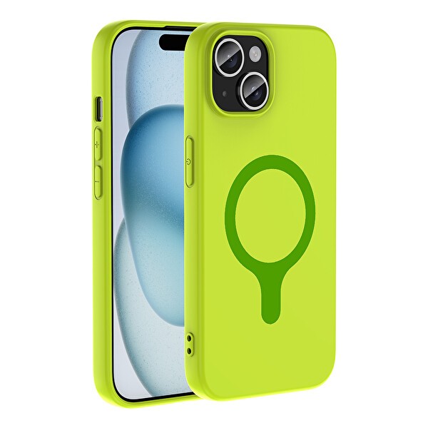 Başkenttekno iPhone 15 Kılıf M-Safe Şarj Özellikli Kamera Korumali Premium Soft Aris Silikon Kapak Yeşil