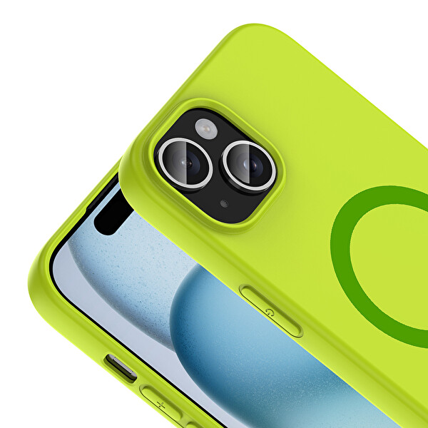Başkenttekno iPhone 15 Kılıf M-Safe Şarj Özellikli Kamera Korumali Premium Soft Aris Silikon Kapak Yeşil