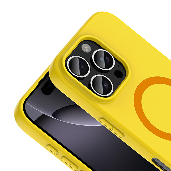 Başkenttekno iPhone 16 Pro Max Kılıf M-Safe Şarj Özellikli Kamera Korumali Premium Soft Aris Silikon Kapak Sarı