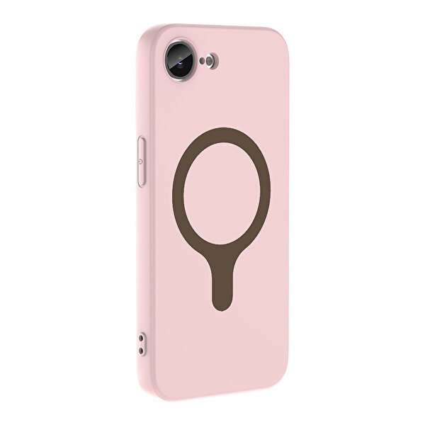 Başkenttekno iPhone 17e Kılıf M-Safe Şarj Özellikli Kamera Korumali Premium Soft Aris Silikon Kapak Açık Pembe