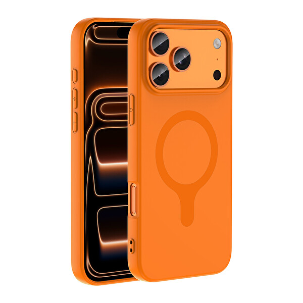 Başkenttekno iPhone 17 Pro Max Kılıf M-Ssafe Şarj Özellikli Kamera Korumali Premium Soft Aris Silikon Kapak Turuncu