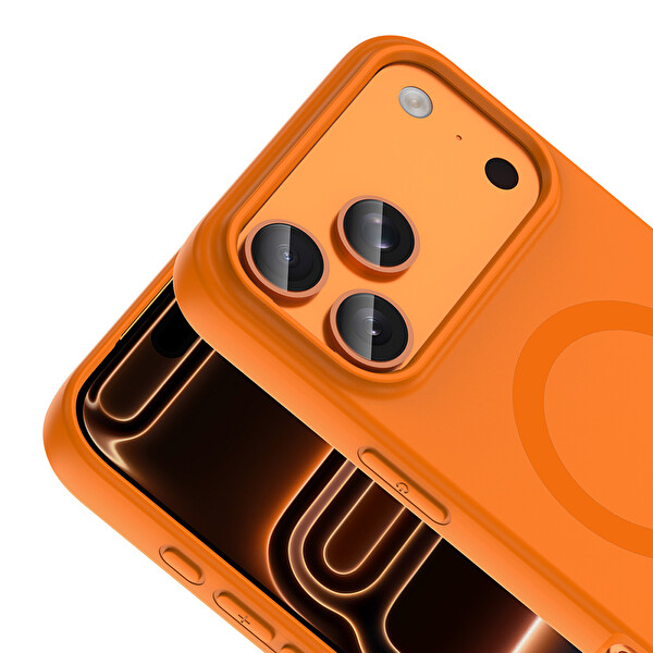 Başkenttekno iPhone 17 Pro Max Kılıf M-Ssafe Şarj Özellikli Kamera Korumali Premium Soft Aris Silikon Kapak Turuncu