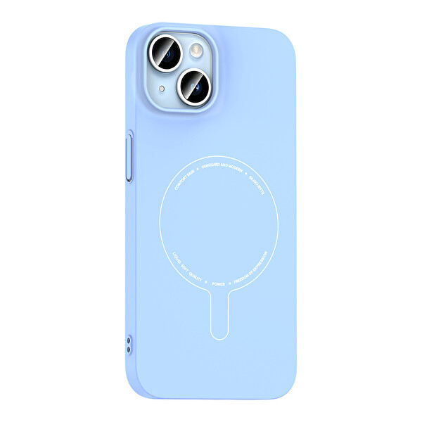 Başkenttekno iPhone 13 Kılıf M-Safe Şarj Özellikli Kamera Korumalı Premium Elio Sert PC Kapak Açık Mavi