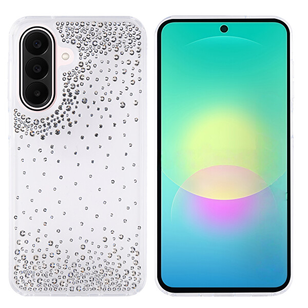 Başkenttekno Samsung Galaxy A27 Kılıf Airbag Tasarımlı Damla Taşlı Şeffaf Pera Silikon Kapak Şeffaf