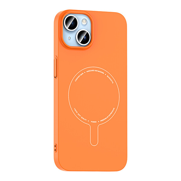 Başkenttekno iPhone 13 Kılıf M-Safe Şarj Özellikli Kamera Korumalı Premium Elio Sert PC Kapak Turuncu