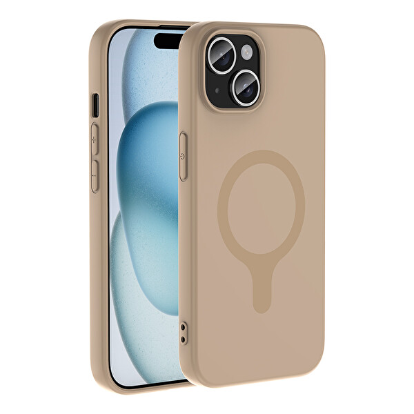 Başkenttekno iPhone 15 Kılıf M-Safe Şarj Özellikli Kamera Korumali Premium Soft Aris Silikon Kapak Krem