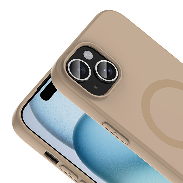 Başkenttekno iPhone 15 Kılıf M-Safe Şarj Özellikli Kamera Korumali Premium Soft Aris Silikon Kapak Krem