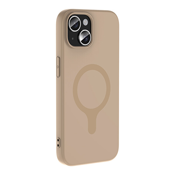 Başkenttekno iPhone 15 Kılıf M-Safe Şarj Özellikli Kamera Korumali Premium Soft Aris Silikon Kapak Krem