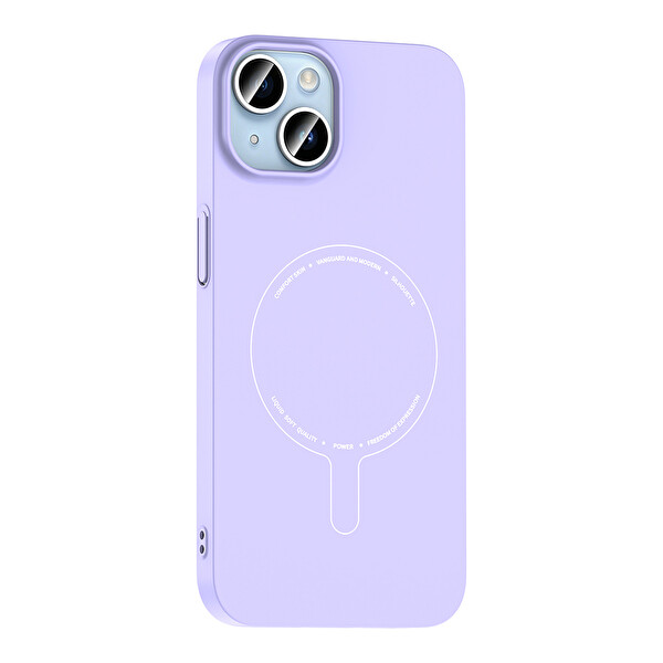 Başkenttekno iPhone 14 Kılıf M-Safe Şarj Özellikli Kamera Korumalı Premium Elio Sert PC Kapak Lila