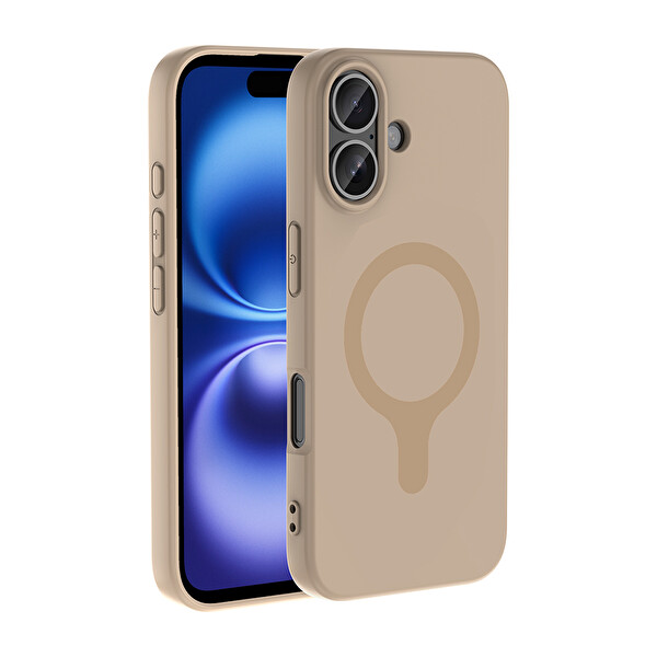 Başkenttekno iPhone 16 Kılıf M-Safe Şarj Özellikli Kamera Korumali Premium Soft Aris Silikon Kapak Krem