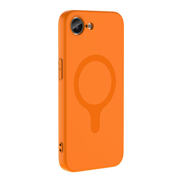 Başkenttekno iPhone 17e Kılıf M-Safe Şarj Özellikli Kamera Korumali Premium Soft Aris Silikon Kapak Turuncu