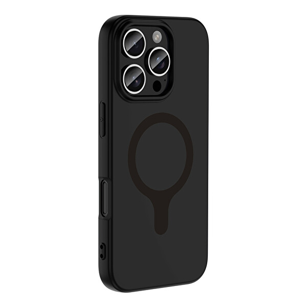 Başkenttekno iPhone 16 Pro Kılıf M-Safe Şarj Özellikli Kamera Korumali Premium Soft Aris Silikon Kapak Siyah