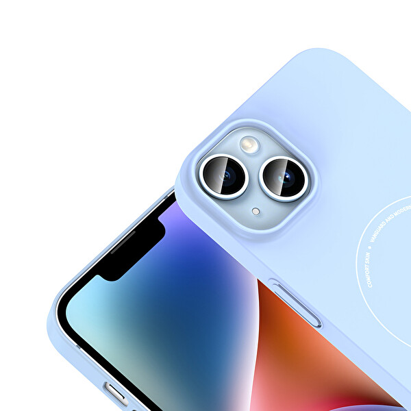 Başkenttekno iPhone 14 Kılıf M-Safe Şarj Özellikli Kamera Korumalı Premium Elio Sert PC Kapak Açık Mavi