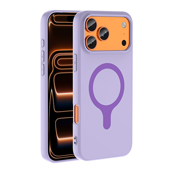 Başkenttekno iPhone 17 Pro Max Kılıf M-Ssafe Şarj Özellikli Kamera Korumali Premium Soft Aris Silikon Kapak Lila