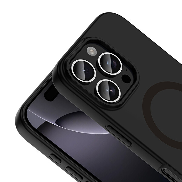 Başkenttekno iPhone 16 Pro Max Kılıf M-Safe Şarj Özellikli Kamera Korumali Premium Soft Aris Silikon Kapak Siyah