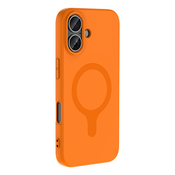Başkenttekno iPhone 16 Kılıf M-Safe Şarj Özellikli Kamera Korumali Premium Soft Aris Silikon Kapak Turuncu