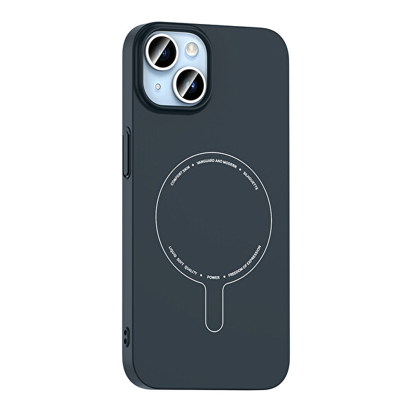 Başkenttekno iPhone 13 Kılıf M-Safe Şarj Özellikli Kamera Korumalı Premium Elio Sert PC Kapak Lacivert