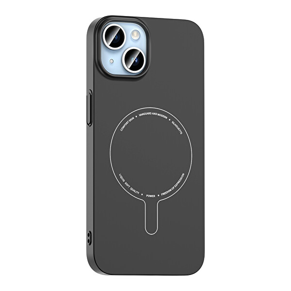 Başkenttekno iPhone 13 Kılıf M-Safe Şarj Özellikli Kamera Korumalı Premium Elio Sert PC Kapak Siyah