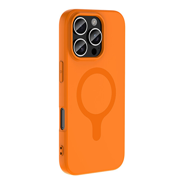 Başkenttekno iPhone 16 Pro Kılıf M-Safe Şarj Özellikli Kamera Korumali Premium Soft Aris Silikon Kapak Turuncu