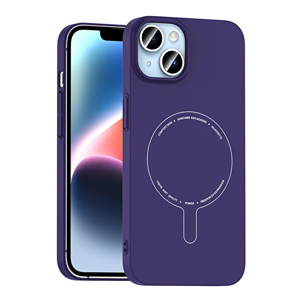 Başkenttekno iPhone 14 Kılıf M-Safe Şarj Özellikli Kamera Korumalı Premium Elio Sert PC Kapak