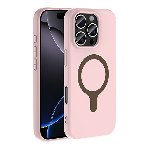 Başkenttekno iPhone 16 Pro Kılıf M-Safe Şarj Özellikli Kamera Korumali Premium Soft Aris Silikon Kapak Açık Pembe