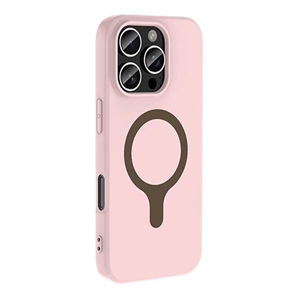 Başkenttekno iPhone 16 Pro Kılıf M-Safe Şarj Özellikli Kamera Korumali Premium Soft Aris Silikon Kapak Açık Pembe