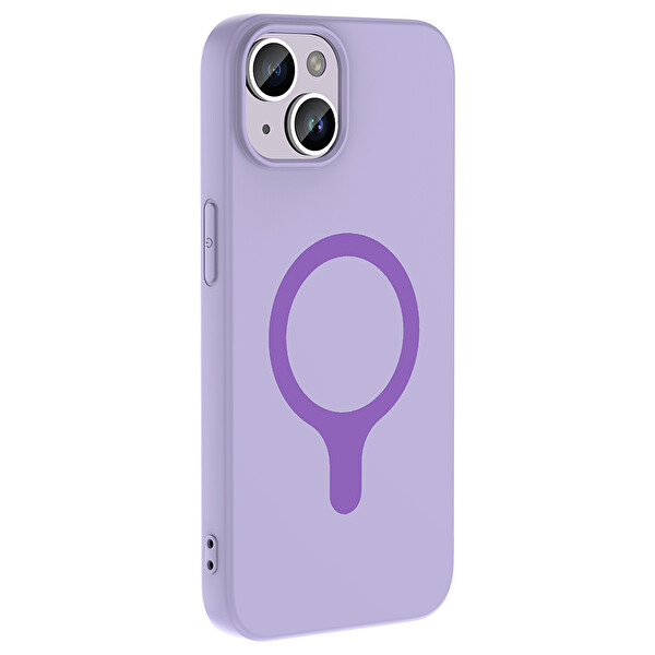 Başkenttekno iPhone 14 Kılıf M-Safe Şarj Özellikli Kamera Korumali Premium Soft Aris Silikon Kapak Lila