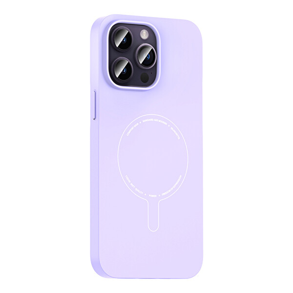 Başkenttekno iPhone 14 Pro Max Kılıf M-Safe Şarj Özellikli Kamera Korumalı Premium Elio Sert PC Kapak Lila