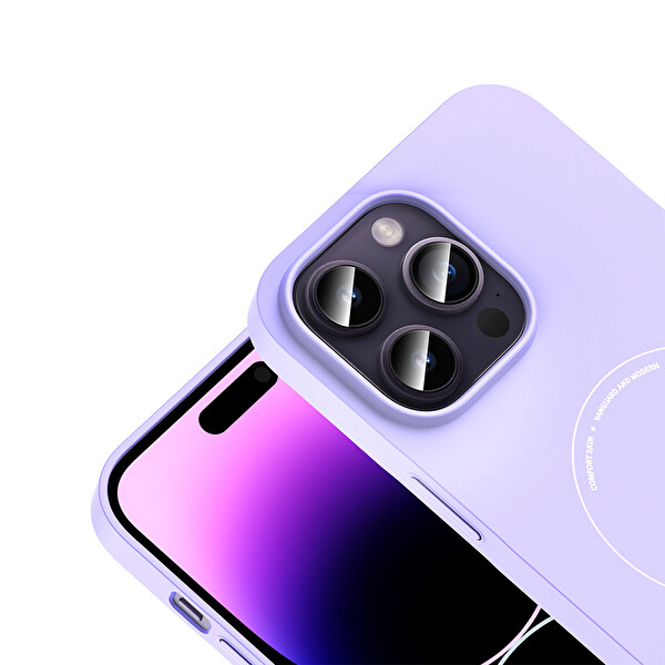 Başkenttekno iPhone 14 Pro Max Kılıf M-Safe Şarj Özellikli Kamera Korumalı Premium Elio Sert PC Kapak Lila