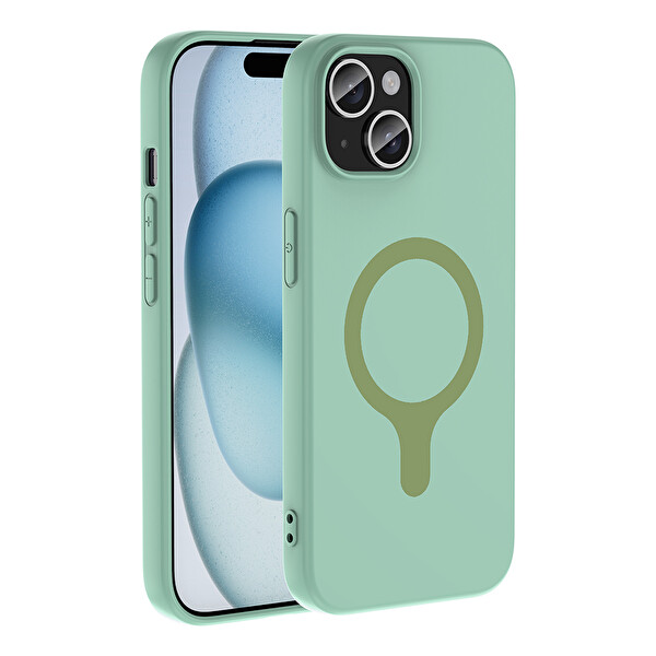 Başkenttekno iPhone 15 Kılıf M-Safe Şarj Özellikli Kamera Korumali Premium Soft Aris Silikon Kapak Turkuaz