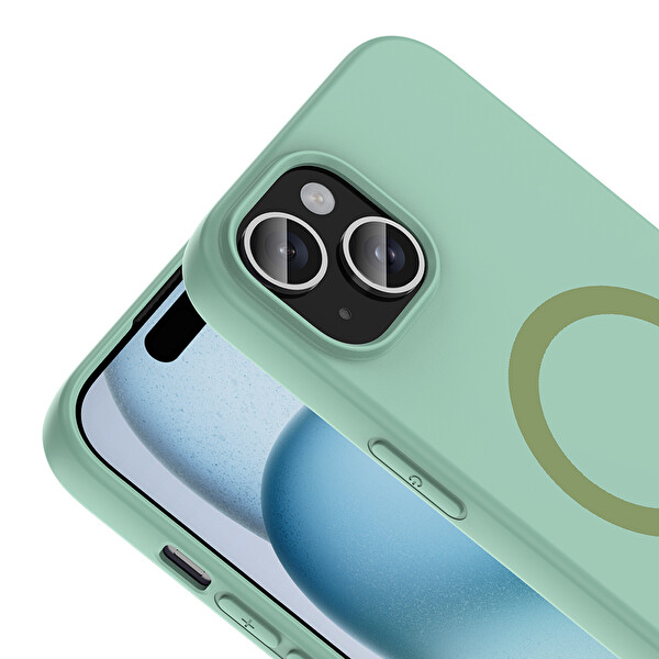 Başkenttekno iPhone 15 Kılıf M-Safe Şarj Özellikli Kamera Korumali Premium Soft Aris Silikon Kapak Turkuaz