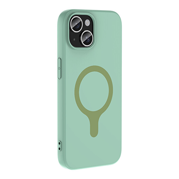 Başkenttekno iPhone 15 Kılıf M-Safe Şarj Özellikli Kamera Korumali Premium Soft Aris Silikon Kapak Turkuaz