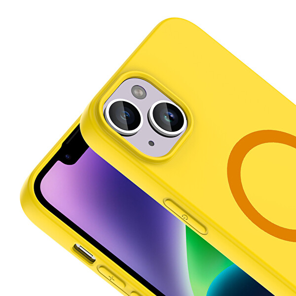 Başkenttekno iPhone 13 Kılıf M-Safe Şarj Özellikli Kamera Korumali Premium Soft Aris Silikon Kapak Sarı