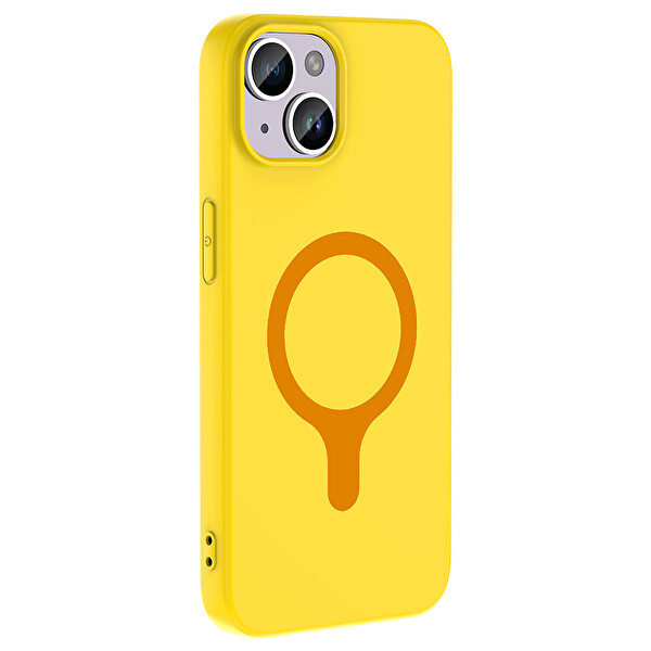 Başkenttekno iPhone 13 Kılıf M-Safe Şarj Özellikli Kamera Korumali Premium Soft Aris Silikon Kapak Sarı