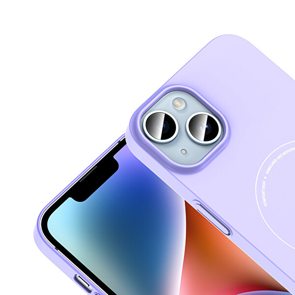 Başkenttekno iPhone 13 Kılıf M-Safe Şarj Özellikli Kamera Korumalı Premium Elio Sert PC Kapak Lila