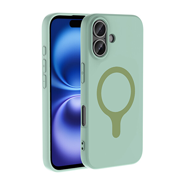 Başkenttekno iPhone 16 Kılıf M-Safe Şarj Özellikli Kamera Korumali Premium Soft Aris Silikon Kapak Turkuaz