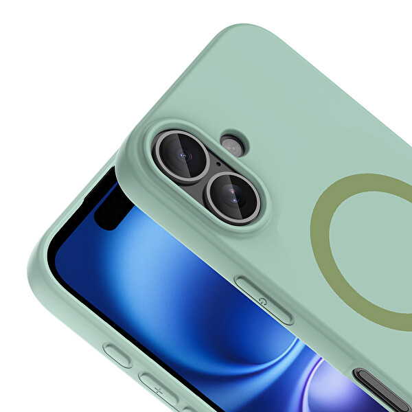 Başkenttekno iPhone 16 Kılıf M-Safe Şarj Özellikli Kamera Korumali Premium Soft Aris Silikon Kapak Turkuaz