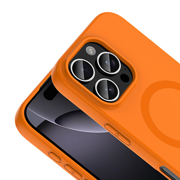 Başkenttekno iPhone 16 Pro Max Kılıf M-Safe Şarj Özellikli Kamera Korumali Premium Soft Aris Silikon Kapak Turuncu