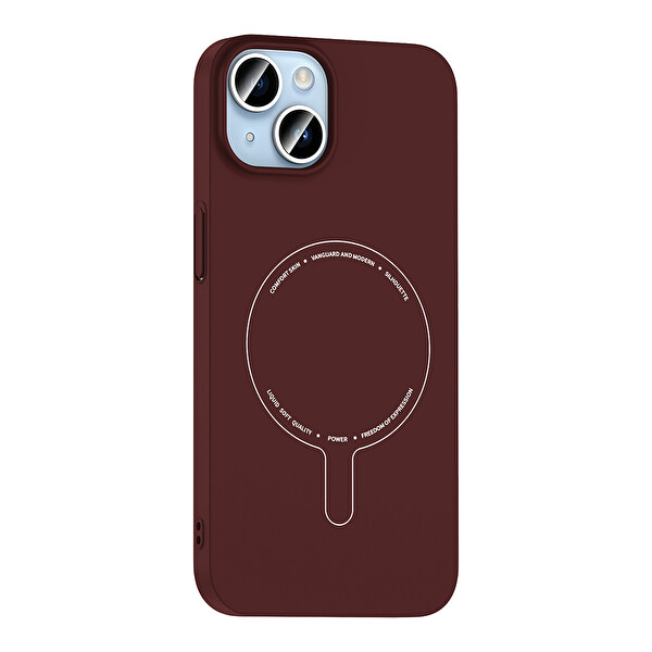 Başkenttekno iPhone 13 Kılıf M-Safe Şarj Özellikli Kamera Korumalı Premium Elio Sert PC Kapak Bordo