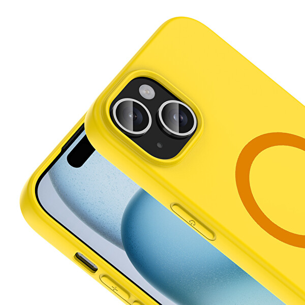 Başkenttekno iPhone 15 Kılıf M-Safe Şarj Özellikli Kamera Korumali Premium Soft Aris Silikon Kapak Sarı