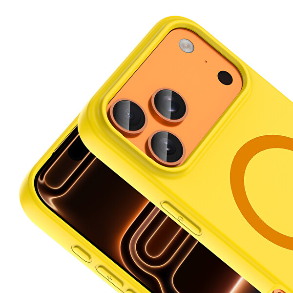 Başkenttekno iPhone 17 Pro Max Kılıf M-Ssafe Şarj Özellikli Kamera Korumali Premium Soft Aris Silikon Kapak Sarı