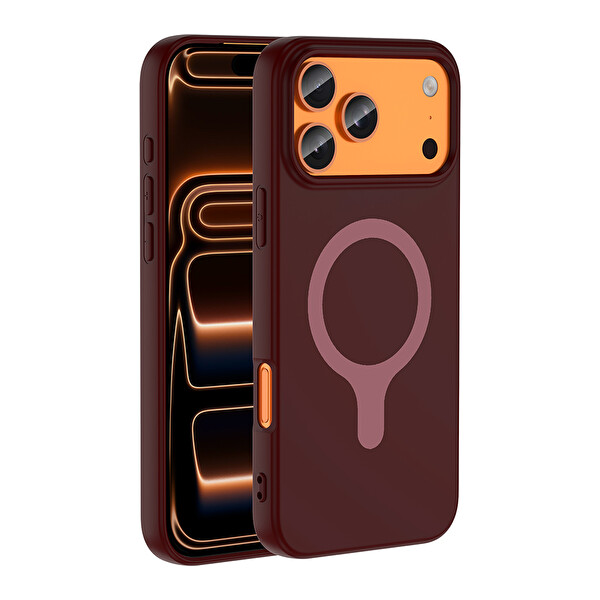 Başkenttekno iPhone 17 Pro Kılıf M-Safe Şarj Özellikli Kamera Korumali Premium Soft Aris Silikon Kapak Mürdüm