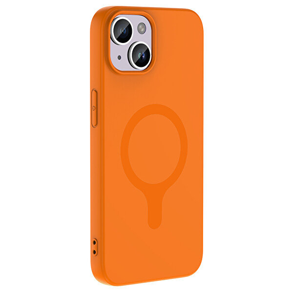 Başkenttekno iPhone 14 Kılıf M-Safe Şarj Özellikli Kamera Korumali Premium Soft Aris Silikon Kapak Turuncu
