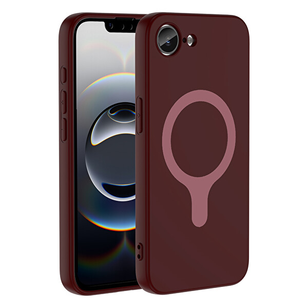 Başkenttekno iPhone 17e Kılıf M-Safe Şarj Özellikli Kamera Korumali Premium Soft Aris Silikon Kapak Mürdüm