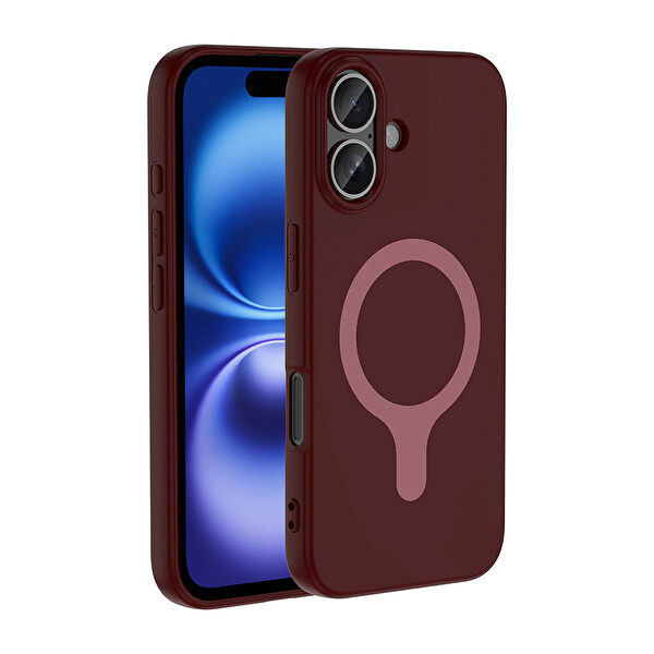 Başkenttekno iPhone 16 Kılıf M-Safe Şarj Özellikli Kamera Korumali Premium Soft Aris Silikon Kapak Mürdüm