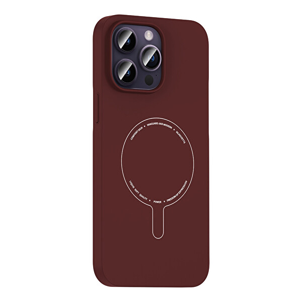 Başkenttekno iPhone 14 Pro Max Kılıf M-Safe Şarj Özellikli Kamera Korumalı Premium Elio Sert PC Kapak Bordo